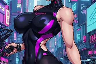 Cyberpunk hot big tits in cyberpunk city